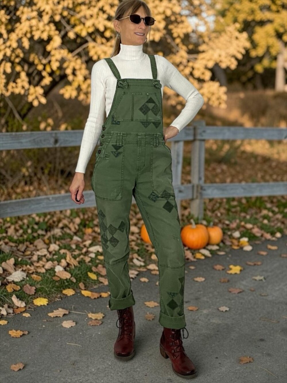 Anthropologie Pilcro The Wanderer Overalls 27 Green Patchwork Bohemian